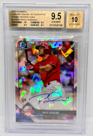 2018 Bowman RHYS HOSKINS Rookie Atomic Refractor Auto /100
