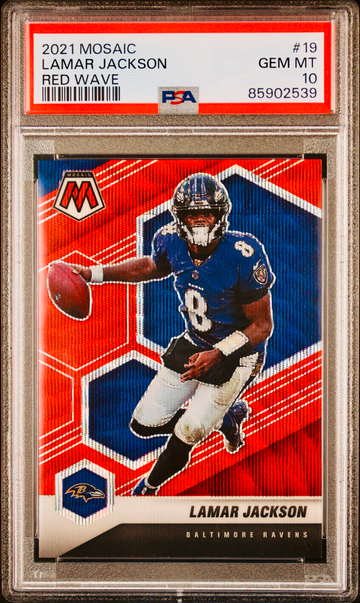 2021 Mosaic LAMAR JACKSON Red Wave Prizm 1/9 PSA 10