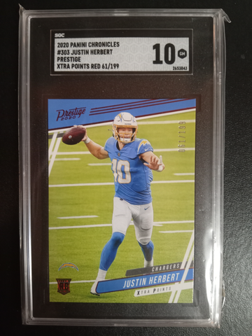 2020 Panini Chronicles prestige extra points red 61/199 RC Justin Herbert SGC 10