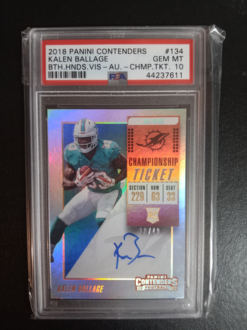 2019 panini contenders championship ticket /49 RC Kalen Ballage Auto Variation PSA 10 