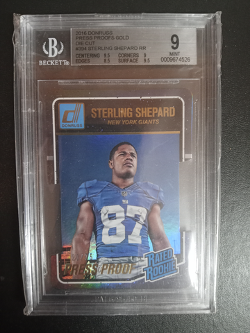 2016 donruss press proof gold die cut #394 Sterling Shepard rated rookie /25 BGS 9