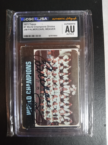 1971 Topps #1 world champs Jim Palmer & Earl Weaver Auto CGC JSA 