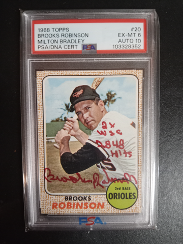 1968 Topps Milton Bradley #20 Brooks Robinson PSA 6 auto 10