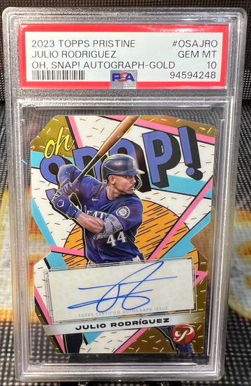 2023 Topps Pristine #OSAJRO Julio Rodriguez /50 Auto Oh Snap PSA 10