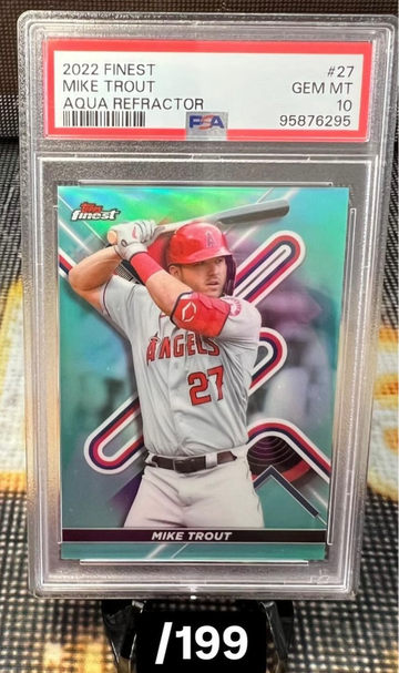 2022 Finest Aqua /199 Mike Trout #27 PSA 10
