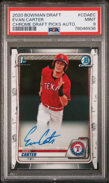  Evan Carter 2020 Bowman Chrome Auto Autograph PSA 9 Mint Rangers