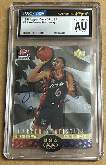 1996 UD Upper Deck USA Career Statustics Anfernee Hardaway Autograph Inscription "Dream Team 3" CGC JSA