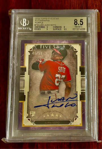 Juan Soto 2018 Topps Five Star Rookie Auto (on card) Purple /50 BGS 10 auto