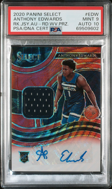 2020 Panini Select Rookie Jersey Autograph Red Wave Anthony Edwards PSA 9