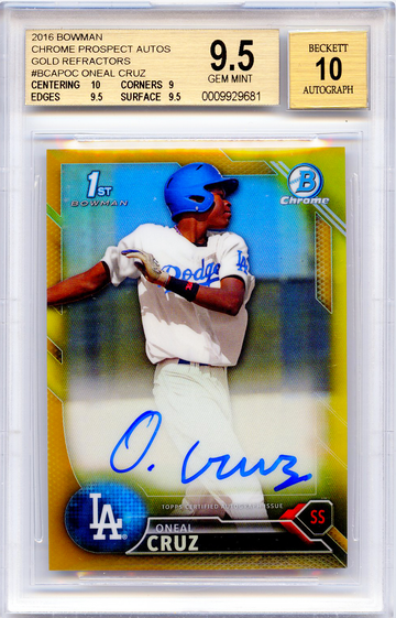 2016 Bowman Chrome ONEIL CRUZ Gold Refractor Autograph Oneal BGS 9.5 10 Auto /50 GEM MINT