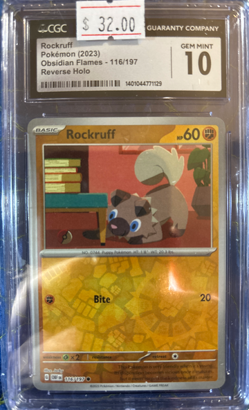 2023 Pokémon Rockruff Obsidian Flames 116/197 Reverse Holo CGC 10 Gem Mint
