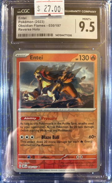 2023 Pokémon Entei Obsidian Flames 030/197 Reverse Holo CGC 9.5 Mint+