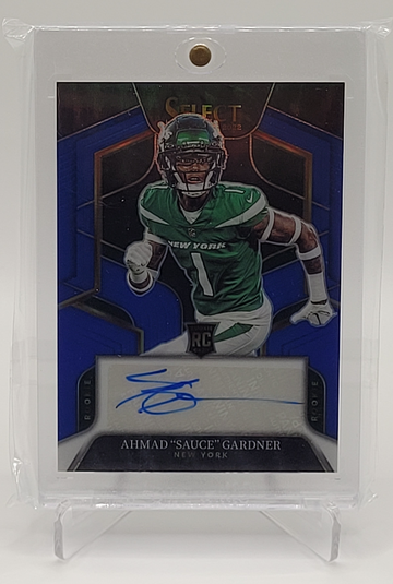 2022 Panini Select Blue Prizm Ahmad "Sauce" Gardner Rookie Auto #RS-AG /75