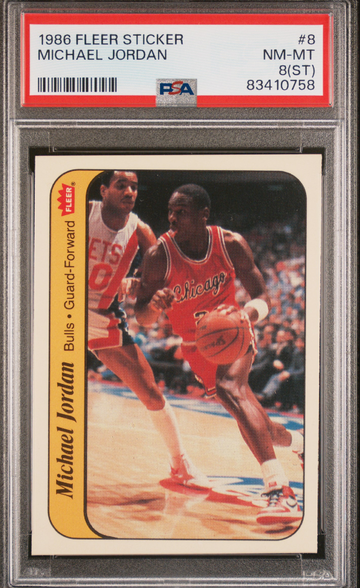 1986 Fleer Michael Jordan Sticker PSA 8