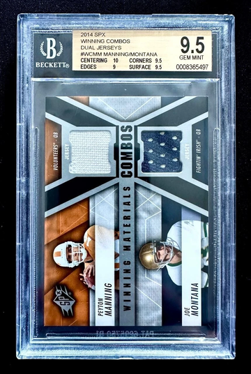 2014 UD SPX WINNING COMBOS DUAL JERSEYS PEYTON MANNING / JOE MONTANA BGS 9.5 - DHL Express Air 6-8 Days with Tracking