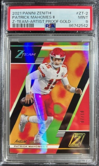 2021 Panini Zenith Patrick Mahomes Z Team Gold #/10 SSP PSA 9 MINT Chiefs