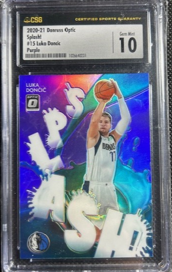 2020-21 Donruss Optic Splash! Purple Prizm #15 Luka Doncic CSG 10 Gem Mint