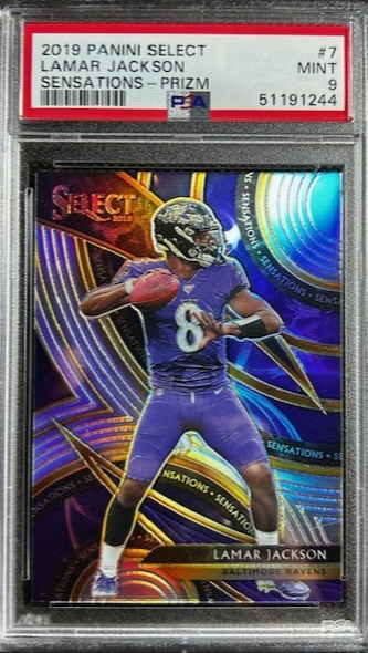 2019 Panini Select Sensations Silver Prizm Lamar Jackson #7 PSA 9 Mint Ravens