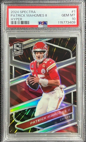 PATRICK MAHOMES II 2024 SPECTRA FOOTBALL HYPER PRIZM CHIEFS /75 PSA 10 GEM MINT