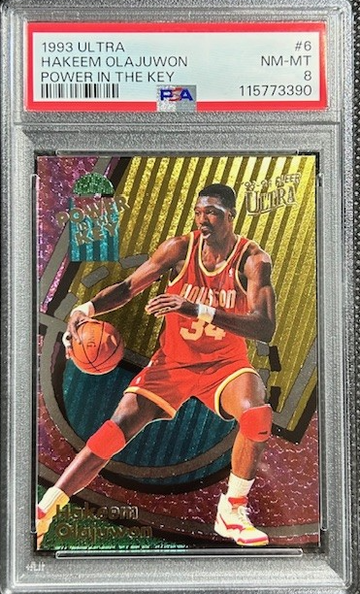 1993-94 Fleer Ultra Hakeem Olajuwon 6 Power In The Key PSA 8 NM-Mint Rockets HOF