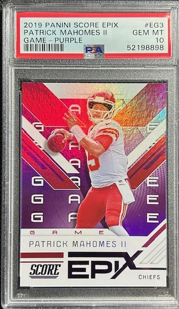 2019 Panini Score Epix Patrick Mahomes Game Purple Insert EG3 PSA 10 POP 2
