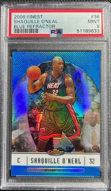 2006 Topps Finest Shaquille O'Neal Blue Refractor /299 PSA 9 Mint Heat #36