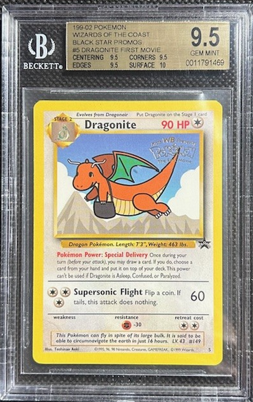 1999 Pokemon Game Movie Promo #5 Dragonite BGS 9.5+ QUAD TRUE GEM MINT