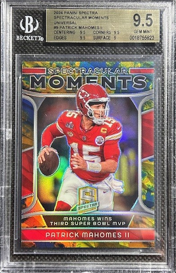Patrick Mahomes 2024 Panini Spectra Gold Prizm /10 Spectracular Moments BGS 9.5