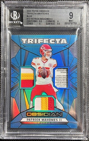 2024 Panini Obsidian Patrick Mahomes Trifecta Laundry Tag Patch /25 BGS 9 MINT