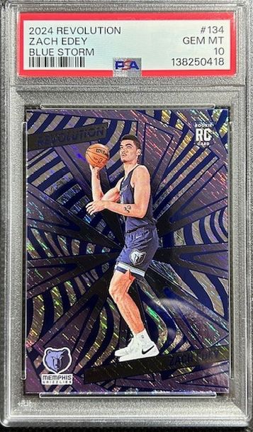 2024-25 Panini Revolution Rookies Zach Edey #134 Blue Storm RC Grizzlies PSA 10