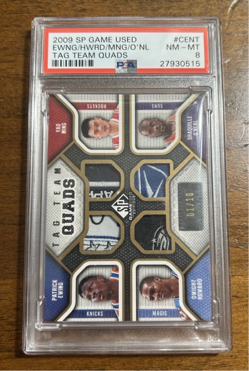 2009-10 UD SP Game Used Tag Team Quads /10 Yao Ming / Shaquille O'Neal / Patrick Ewing / Dwight Howard - PSA 8
