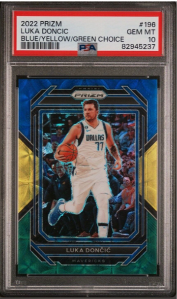 2022-23 Panini Prizm Basketball #196 Luka Doncic Blue Yellow Green Choice PSA 10