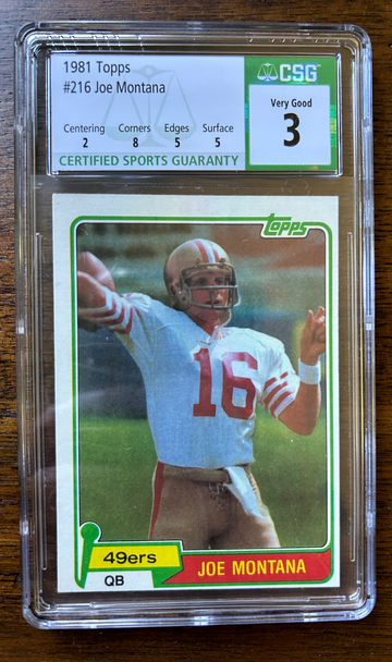 1981 Topps #216 Joe Montana CSG 3 Rookie Card SF 49er Legend