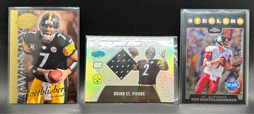 (3) PITTSBURGH STEELERS BEN ROETHLISBERGER 2008 UD HOBBY PREVIEW TOPPS CHROME BRIAN ST PIERRE WORN JERSEY MVP