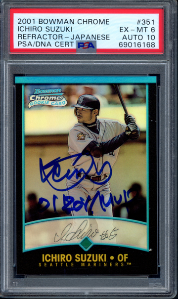 2001 Bowman Chrome Ichiro Suzuki #351 Japanese Refractor Signed Auto 10 PSA 6