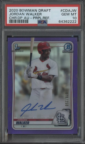 2020 Bowman Chrome Purple Refractor Jordan Walker RC Rookie AUTO 