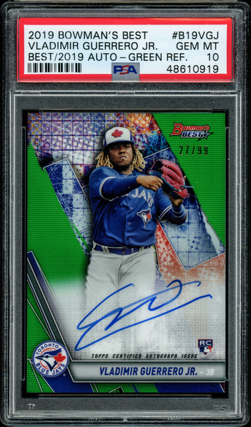 JRSY #'d 27/99 - 2019 Bowman's Best Vladimir Guerrero Jr RC Green Refractor Auto PSA 10
