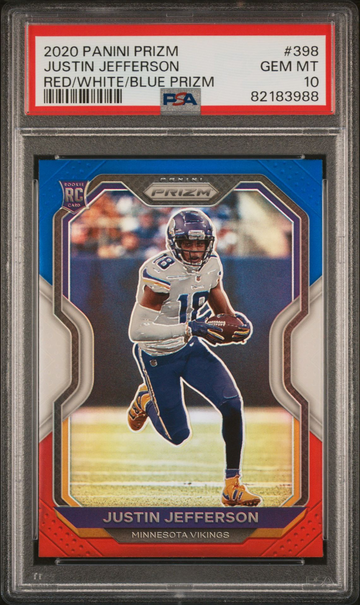 2020 Panini Prizm Justin Jefferson #398 Red White Blue Rookie RC PSA 10