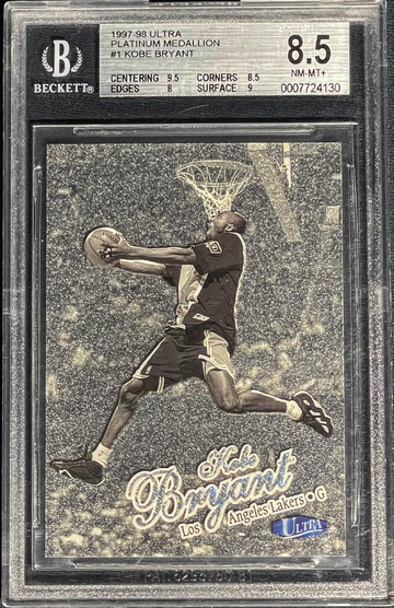 /100 1997 FLEER ULTRA PLATINUM MEDALLION KOBE BRYANT LAKERS #1 BGS 8.5