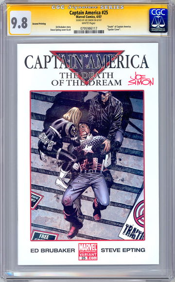 CAPTAIN AMERICA #25 CGC-SS 9.8 *SIGNED JOE SIMON* DEATH OF CAP AMER 2ND PTG 2007