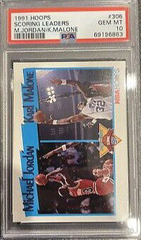 1991 Hoops NBA Scoring League Leaders 306 Michael Jordan Chicago Bulls Karl Malone Utah Jazz PSA 10 Gem Mint
