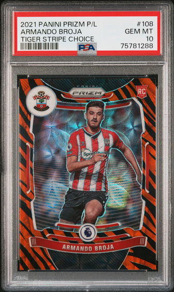2021 Panini Prizm Premier League Tiger Stripe Choice Armando Broja #108 PSA 10