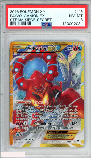 2016 POKEMON XY STEAM SIEGE FA VOLCANION EX #115 SECRET PSA 8 NM-MT
