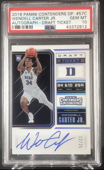 2018 Wendell carter jr. rc auto contenders DP Draft Ticket /25 PSA 10