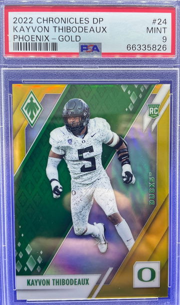 2022 Panini Chronicles Kayvon Thibodeaux Phoenix Gold 1/10 RC PSA 9 Mint Oregon Ducks NY Giants