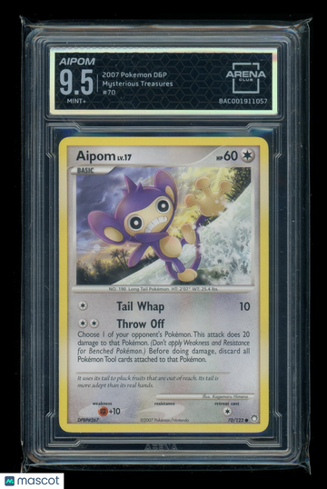 2007 Pokemon D&P Mysterious Treasures Aipom Arena Club 9.5 #70/123