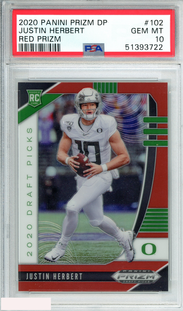 2020 PANINI PRIZM DP JUSTIN HERBERT #102 RED PRIZM CHARGERS ROOKIE PSA 10 GEM MT