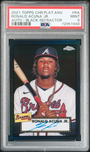 2021 Topps Platinum Anniversary Ronald Acuna Jr Auto Black Refractor /10 PSA 9