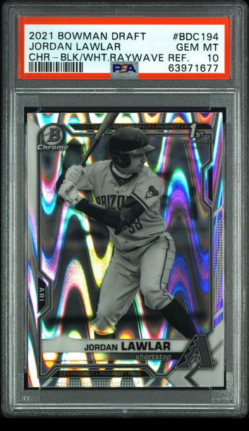 💎2021 Bowman Draft JORDAN LAWLAR Chrome Black/White Raywave Refractor PSA 10🧨