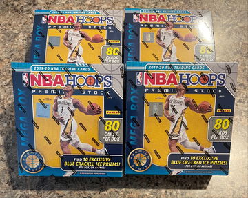(4) 2019-20 NBA Hoops Premium Mega Box
